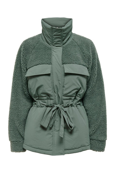 ONLY Green Color Women's Coat Onlarianna Padded Mix Teddy Jacket