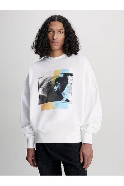 Calvin Klein Erkek Multi Layered Photo Print Sweatshirt