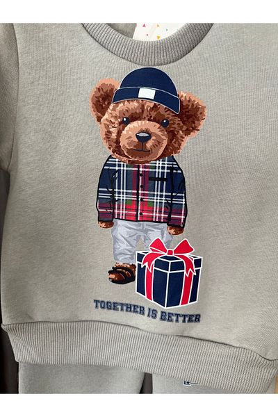Baby Aden Teddy Bear Printed Christmas New Year's New Year's 3-String Raised Baby Boy Child Suit