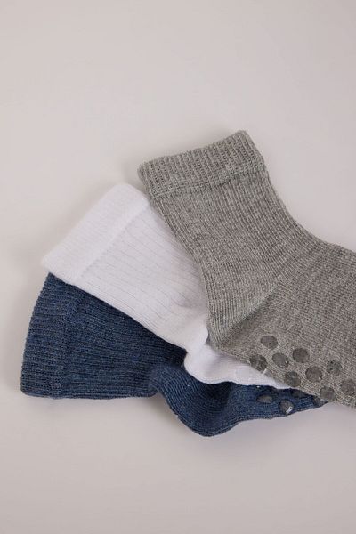 DeFacto Baby Boy Anti-Slip Sole 3-Piece Cotton Long Socks E6478A5Ns