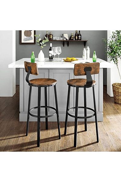 Mahmayi Vasagle Lbc026b01v1 Vintage Style Rustic Brown Bar Chairs - Set Of 2