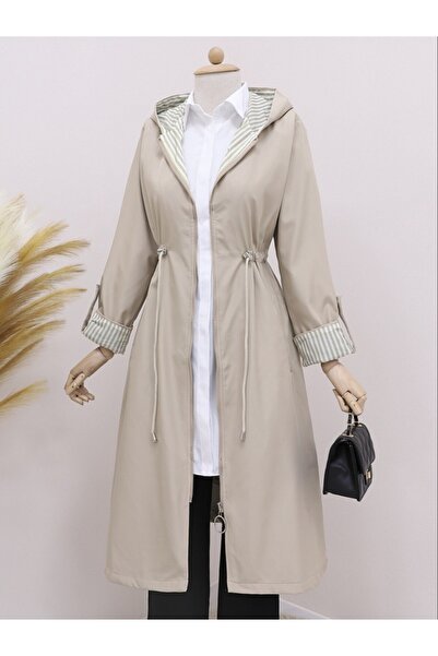 Modamorfo Стьобаний стьобаний тренчкот з капюшоном на талії та підкладкою кам'яного кольору