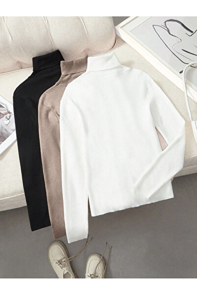 gloryfasion Unisex Black White Beige Cotton 3-Piece Slimfit Turtleneck Sweate...