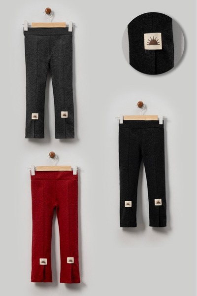 aden kids Kız Çocuk Ispanyol Paça Yırtmaçlı Kaşe Tayt 3 Adet