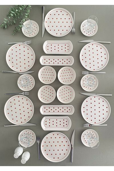 VENÜS HOME DECORATION Love 6-Person 20 Piece Red Heart Model Breakfast Set