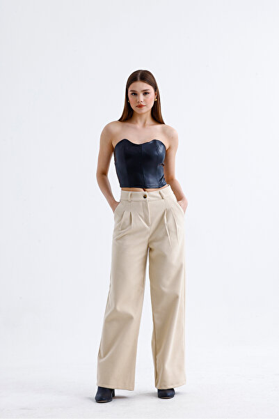 NIGRUM Pile Detaylı Kaşe Palazzo Pantolon