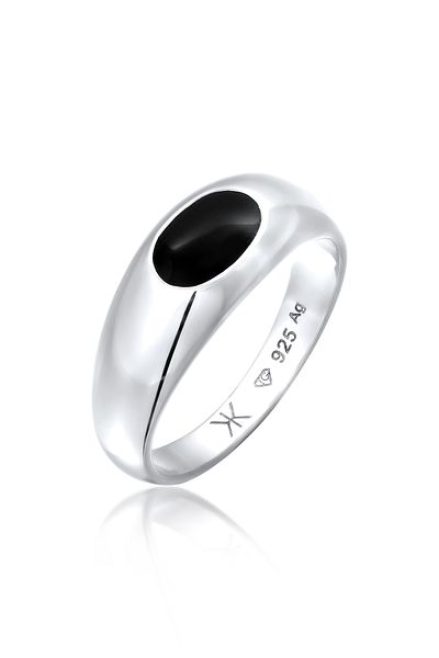 KUZZOI Ring Ring Siegelring Herren Emaille Schwarz 925 Sterling Silber Party/Silber