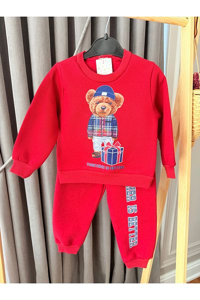 Baby Aden Teddy Bear Printed Christmas New Year's New Year's 3-String Raised Baby Boy Child Suit
