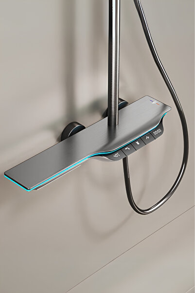 OXYAQUA Dijital Led Göstergeli Termostatik Akıllı Piyano Duş Seti Tepe Duş Seti