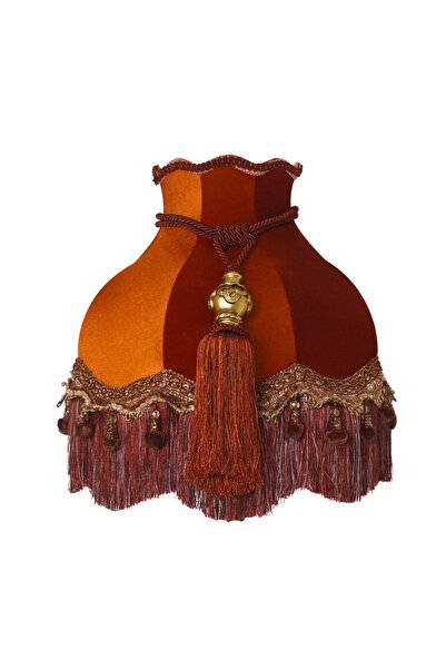 Dekovien Osmanlı Model Kiremit Kadife Lambader Kahverengi İşlemeli Ahşap Ayak Vintage LM012997