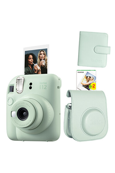 Fujifilm Instax Mini 12 Yeşil Fotoğraf Makinesi Deri Çanta Albüm Ve 20'li Film Hediye Seti-fotsı00197-st4-20-