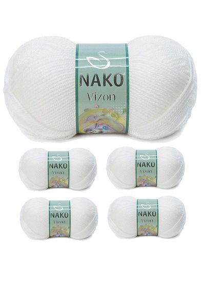NAKO 5 τεμάχια Mink Premium Λευκό Ακρυλικό Πλεκτό Χειροποίητο - Μαλλί Κλωστή Χρώμα Νο:208