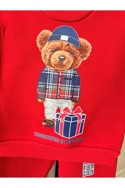 Baby Aden Teddy Bear Printed Christmas New Year's New Year's 3-String Raised Baby Boy Child Suit
