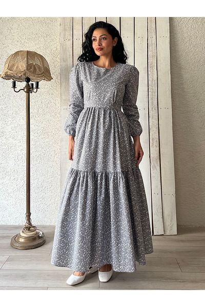 KÜÇÜĞÜM BUTİK Hijab Gray Crispy Poplin Layered Dress