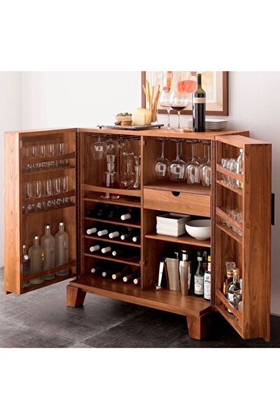 ŞafakMobilya Ahşap Masif Çok Amaçlı Bar Dolabı