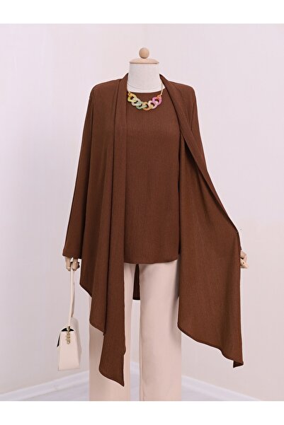 Modamorfo Κολιέ με λαιμόκοψη ασύμμετρης κοπής Crinkle Tunic -καφέ