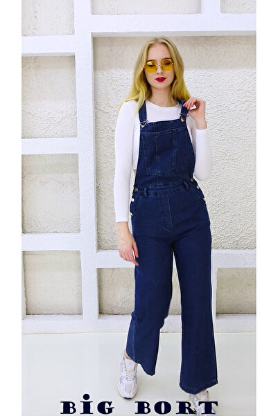EREN STYLE Side Buttoned Denim Enzyme Fabric Salopet & Jumpsuit