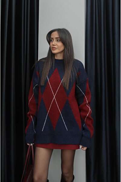 Havoş Lacivert Büyük Baklava Desenli Kazak