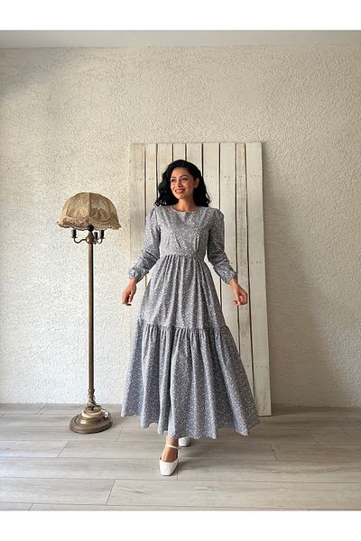 KÜÇÜĞÜM BUTİK Hijab Gray Crispy Poplin Layered Dress