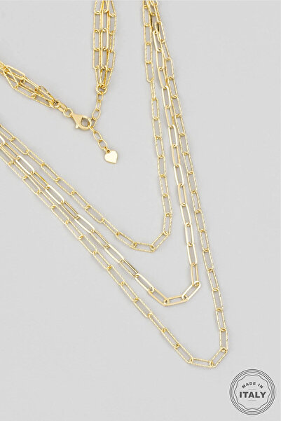 So CHIC... İtalyan Çoklu 18 Ayar Sarı Altın Kaplama 45 Cm Gümüş Zincir Kolye