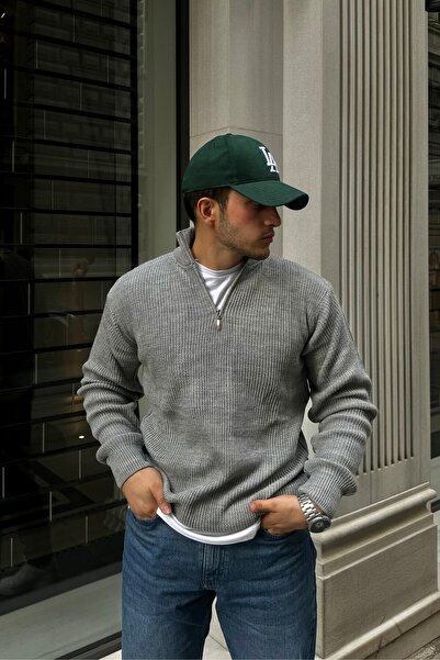 Livio Ferri Ανδρικό πλεκτό πουλόβερ με χοντρό και μισό φερμουάρ - γιακάς