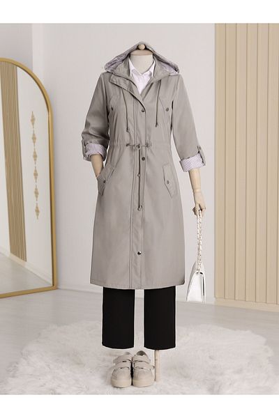 Modamorfo Grau gestreifter Trenchcoat mit Futter