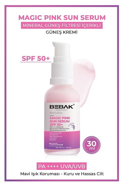 Bebak Pink Sunscreen/Serum - Skin Tone Equalizer, Brightening, High Protection, +50 Factor 30ml