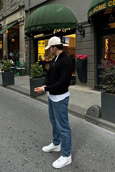 Livio Ferri Ανδρικό πλεκτό πουλόβερ με χοντρό και μισό φερμουάρ - γιακάς