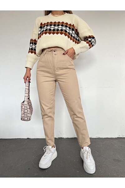 Modamorfo Mink Jeans with High Waist and Elastic Waist