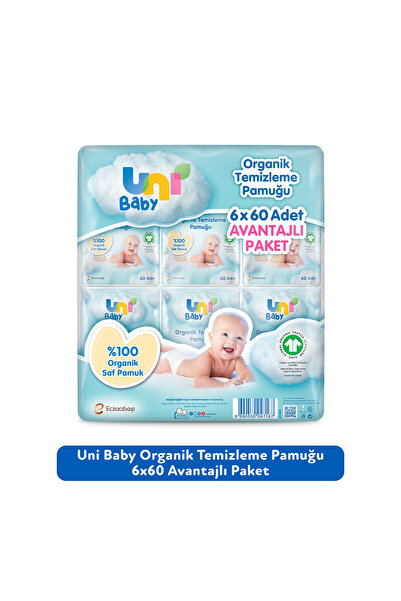 Uni Baby Bebek Temizleme Pamuğu 60 Lı X 6 Adet