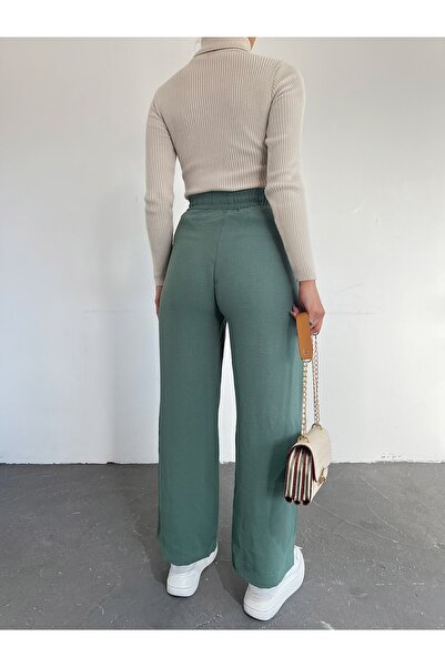 Modamorfo Elastic Waist Lace Detailed Ayrobin Trousers -Mint