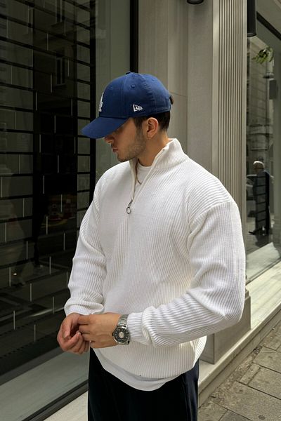 Livio Ferri Ανδρικό πλεκτό πουλόβερ με χοντρό και μισό φερμουάρ - γιακάς