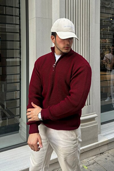 Livio Ferri Товстий чоловічий трикотажний светр з напівзастібкою - високий комір