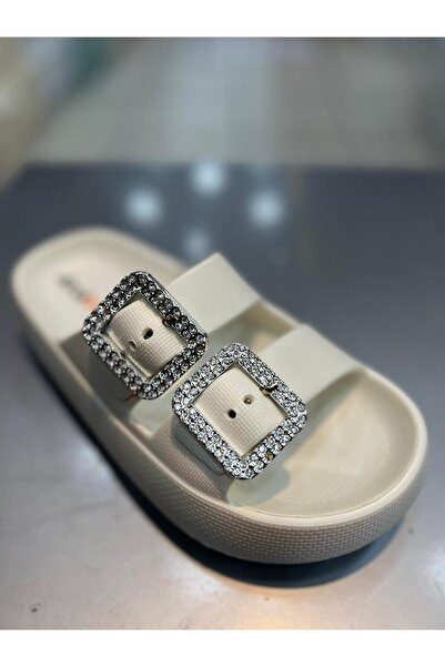 Akınal Bella Double Buckle Stone Women's Daily Slippers