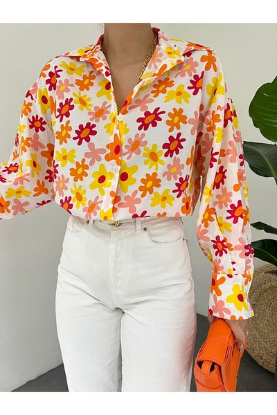 Modamorfo Hemd mit Blumenmuster und langem Rücken