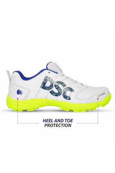 DSC Beamer Cricket Shoes (FLURO YELLOW/WHITE, 9 UK/10 US/43 EU) | Lightweight & Durable