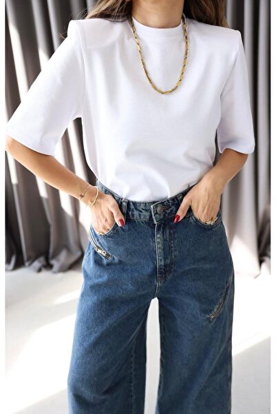 CADDELAMODA Γυναικεία λαιμόκοψη με βάτα με υφή βασική