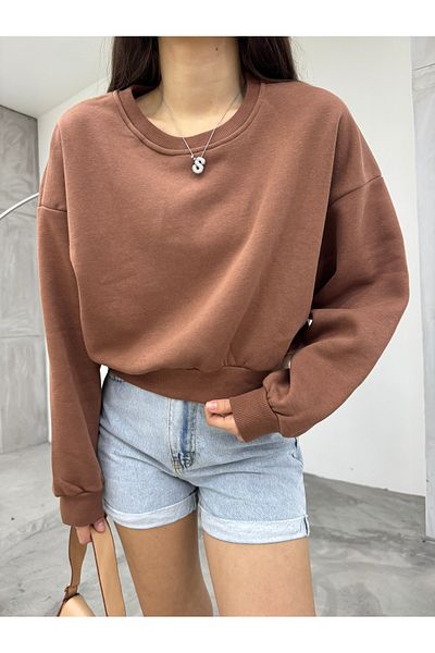 BİKELİFE Damen – Oversize-Sweatshirt mit kurzem Schnitt in braun