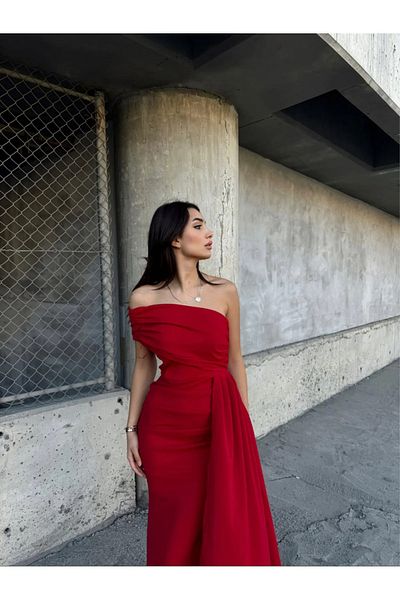 Mekafashion Rochie de seara Ewo rosie cu un singur umar - cu trena, model 684