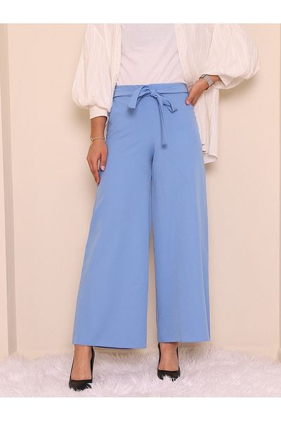 Modamorfo Blue Trousers with Double Wide Legs and Laces