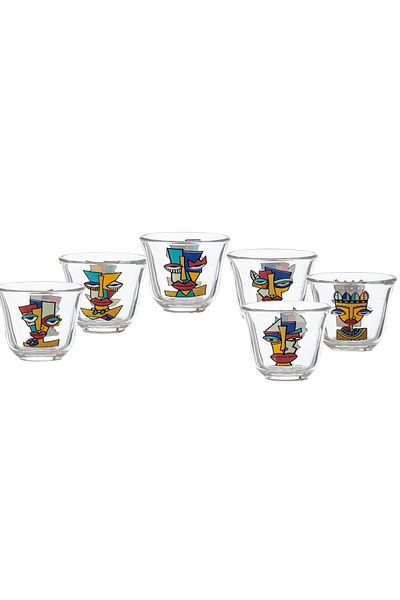 Luminarc A Set Of 6 Cups Saudi Glass Coffee Cups With Modern Graphics Consisting