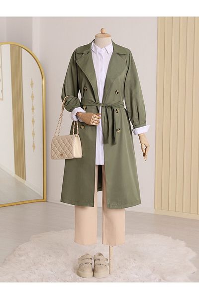Modamorfo Langer Trenchcoat mit Doppelknopf-Gürtel