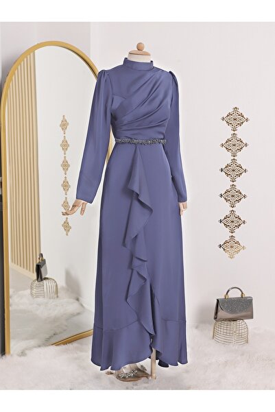 Modamorfo Satin Evening Dress with Frilly Skirt and Stone Waist, Magnificent ...