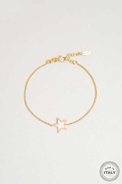 So CHIC... İtalyan Yıldızı 18 Ayar Sarı Altın Kaplama 19 Cm Gümüş Bileklik