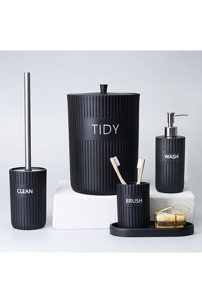 Selim Grooved Bathroom Set Black
