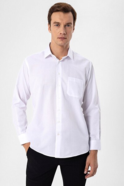 SÜVARİ White Regular Long Men's Shirt - Dobby Gm 2025000337