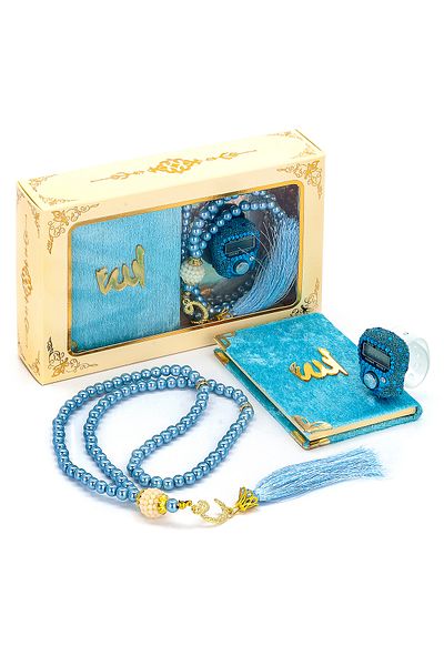 ihvanonline Cântând cu pietre - Mini Velvet Yasin - Set cadou cu mărgele de rugăciune perlate - Culoare albastră