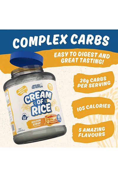 applied nutrition Cream Of Rice, Golden Syrup, 2 Kg | High Carbohydrate | Source Of Energy For Breakfast & Snacks
