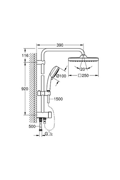 Grohe Tempesta System 250 Kare Duvara Monte Duş Sistemi, Yön Değiştiricili, Krom-Beyaz 26694000