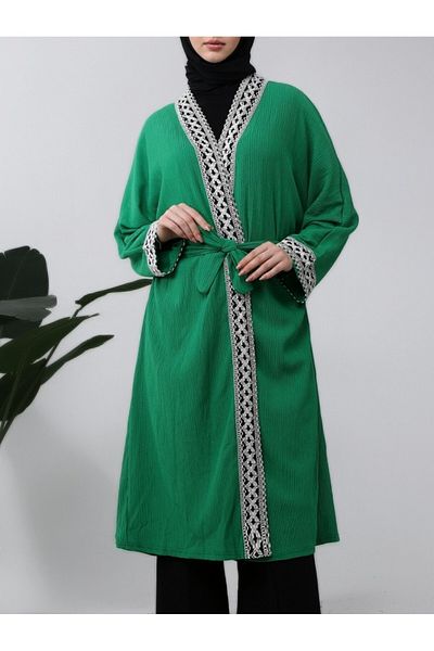 Modamorfo Langer Kimono mit ethnischen Streifen und Schnürung